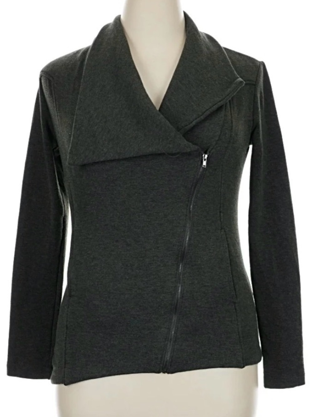 H by Bordeaux Heather Olive Green Asymmetrical Zip Jacket Women’s Soft Knit Moto